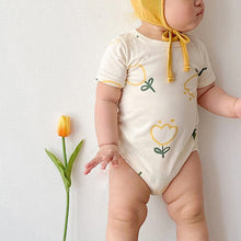 Load image into Gallery viewer, 24030416LS-Summer short-sleeved small flower cute triangle crawling suit + hat