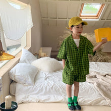 Load image into Gallery viewer, <Taiwan Pavilion> 2022X81TG-Boys and girls Korean style solid color plaid short-sleeved shorts two-piece set (A2)