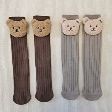 Load image into Gallery viewer, WH81503AC- Korean ins style cute embroidered bear head children's medium and long socks without heels straight tube boys and girls baby warm socks