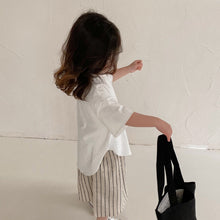 Load image into Gallery viewer, <Taiwan Pavilion> BB-2209SE-New Spring and Summer Children's Clothing Japanese Style Boys and Girls Solid Color Arc Short Sleeve T-shirt Parent-child Outfit (A3)