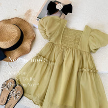 Load image into Gallery viewer, 22789DS-Summer solid color puff sleeve princess dress