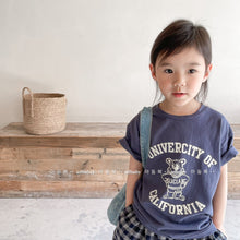 Load image into Gallery viewer, 122255SE-Summer children's Korean style bear print linen cotton short-sleeved top
