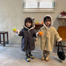 Load image into Gallery viewer, D90763SE-Autumn and winter plus velvet thickened mid-length spliced lamb fur hooded windbreaker jacket