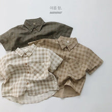 Load image into Gallery viewer, 1133SE-Korean ramie plaid shirt summer Korean children's plaid shirt short sleeves boys and girls casual thin cardigan half sleeves