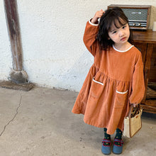 Load image into Gallery viewer, C81316DS-Spring Girls Corduroy Double Pocket Long Sleeve Dress