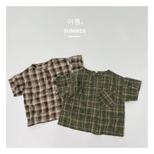 Load image into Gallery viewer, 1206SE-Summer Japanese thin cotton and linen casual retro plaid short-sleeved shirt
