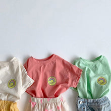 Load image into Gallery viewer, 23D202SE-Children's summer new tops simple Korean casual candy color rainbow print cartoon boys and girls short-sleeved T-shirt