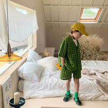 Load image into Gallery viewer, <Taiwan Pavilion> 2022X81TG-Boys and girls Korean style solid color plaid short-sleeved shorts two-piece set (A2)