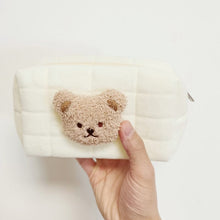 Load image into Gallery viewer, WH81505AC-Korean version of the ins style embroidered bear velvet sponge quilted pencil case kindergarten baby stationery storage bag cosmetic bag