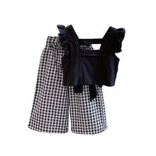 Load image into Gallery viewer, 38113-Summer Korean Fashion Fungus Lace Vest Top + Nine Points Plaid Wide Leg Pants Two-piece Set