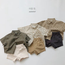 Load image into Gallery viewer, 1133SE-Korean ramie plaid shirt summer Korean children's plaid shirt short sleeves boys and girls casual thin cardigan half sleeves