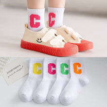 Load image into Gallery viewer, WH0307AC- Spring and Autumn Thin Big Kids Baby Letter Middle Socks (4 in a Set)