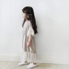Load image into Gallery viewer, 23002PCW-Spring and summer Japanese style long waist irregular splicing flower parent-child mesh dress