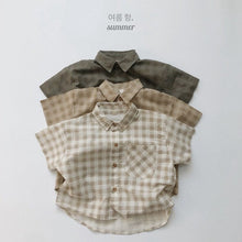 Load image into Gallery viewer, 1133SE-Korean ramie plaid shirt summer Korean children's plaid shirt short sleeves boys and girls casual thin cardigan half sleeves