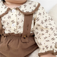 Load image into Gallery viewer, 6598TG-Spring and Autumn Korean Style Small Floral Long Sleeve Shirt + Bib Bag Pants Two-piece Set
