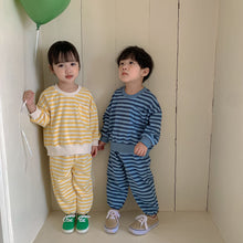 Load image into Gallery viewer, Q90987TG-Children's autumn suits boys sports new spring and autumn girls casual striped baby sweater two-piece suit