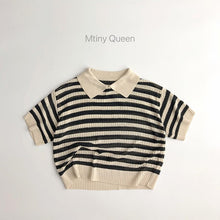 Load image into Gallery viewer, 23T05SE-Summer Korean style knitted hollow striped polo shirt