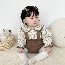 Load image into Gallery viewer, 6598TG-Spring and Autumn Korean Style Small Floral Long Sleeve Shirt + Bib Bag Pants Two-piece Set