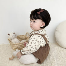 Load image into Gallery viewer, 6598TG-Spring and Autumn Korean Style Small Floral Long Sleeve Shirt + Bib Bag Pants Two-piece Set