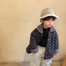 Load image into Gallery viewer, D91302SE-Autumn and winter fur collar checkerboard long sleeve thick coat