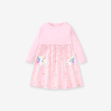 Load image into Gallery viewer, S1612DS-Little maven autumn cotton rainbow horse print dress