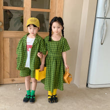 Load image into Gallery viewer, <Taiwan Pavilion> 2022X81TG-Boys and girls Korean style solid color plaid short-sleeved shorts two-piece set (A2)