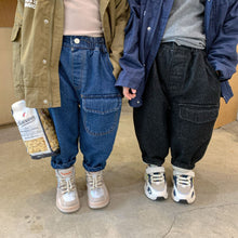Load image into Gallery viewer, D91289PA-Winter children's thickened fleece single pocket denim trousers