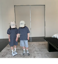 Load image into Gallery viewer, 22B013PCW- Korean parent-child summer striped short-sleeved T-shirt family of three or four pure cotton mother and daughter long skirt family wear trendy