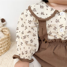 Load image into Gallery viewer, 6598TG-Spring and Autumn Korean Style Small Floral Long Sleeve Shirt + Bib Bag Pants Two-piece Set