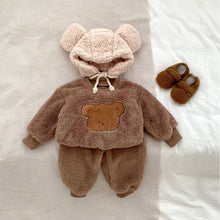 Load image into Gallery viewer, H10055LS-Cute bear pullover thick warm top trousers set & climbing suit