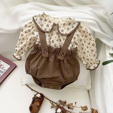 Load image into Gallery viewer, 6598TG-Spring and Autumn Korean Style Small Floral Long Sleeve Shirt + Bib Bag Pants Two-piece Set