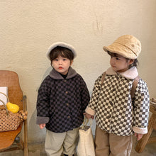 Load image into Gallery viewer, D91302SE-Autumn and winter fur collar checkerboard long sleeve thick coat