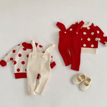 Load image into Gallery viewer, M2021TG-Spring and Autumn Christmas Knitted Polka Dot Long Sleeve Top & Striped Overalls