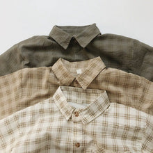 Load image into Gallery viewer, 1133SE-Korean ramie plaid shirt summer Korean children's plaid shirt short sleeves boys and girls casual thin cardigan half sleeves