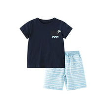 Load image into Gallery viewer, 81108TG-malwee summer European and American children's casual short-sleeved top + striped shorts two-piece set