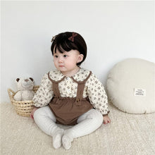 Load image into Gallery viewer, 6598TG-Spring and Autumn Korean Style Small Floral Long Sleeve Shirt + Bib Bag Pants Two-piece Set