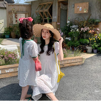 Load image into Gallery viewer, 22B038PCW-New summer parent-child outfit fairy wear white long loose slimming net celebrity stylish mother and daughter outfit