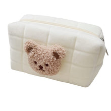 Load image into Gallery viewer, WH81505AC-Korean version of the ins style embroidered bear velvet sponge quilted pencil case kindergarten baby stationery storage bag cosmetic bag