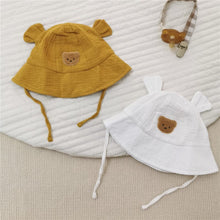 Load image into Gallery viewer, WH81506AC- Korean ins style embroidered bear head baby sun hat sun hat baby gauze hat ear fisherman hat