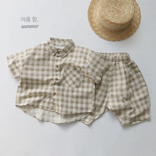 Load image into Gallery viewer, 1133SE-Korean ramie plaid shirt summer Korean children's plaid shirt short sleeves boys and girls casual thin cardigan half sleeves