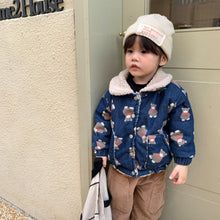 Load image into Gallery viewer, D91159SE-Autumn and winter Korean version of lamb fur collar bear denim sand washed velvet long sleeve jacket