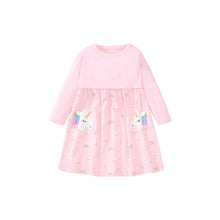 Load image into Gallery viewer, S1612DS-Little maven autumn cotton rainbow horse print dress