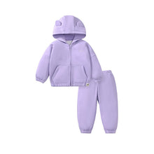 Load image into Gallery viewer, 22099TG-Autumn Bear Plush Hooded Jacket + Drawstring Trousers Two-piece Set