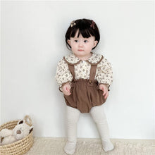 Load image into Gallery viewer, 6598TG-Spring and Autumn Korean Style Small Floral Long Sleeve Shirt + Bib Bag Pants Two-piece Set