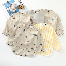 Load image into Gallery viewer, 000263SE-Danish children's long-sleeved pu reverse wear baby eating clothes bib super soft waterproof baby rice pocket