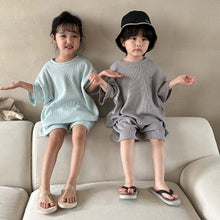 Load image into Gallery viewer, X82086TG-Summer Korean B-shaped waffle top + shorts two-piece set