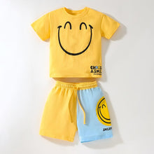Load image into Gallery viewer, 22016TG-Little maven Summer European and American big smiley face print short-sleeved top + color matching shorts two-piece set