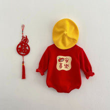 Load image into Gallery viewer, 23083TG-Winter baby peace and joy printed annual clothing plus velvet thickened suit