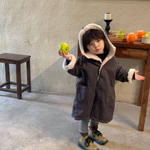 Load image into Gallery viewer, D90763SE-Autumn and winter plus velvet thickened mid-length spliced lamb fur hooded windbreaker jacket