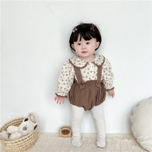 Load image into Gallery viewer, 6598TG-Spring and Autumn Korean Style Small Floral Long Sleeve Shirt + Bib Bag Pants Two-piece Set
